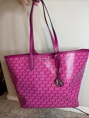 Michael Kors Magenta Logo Tote with Charm